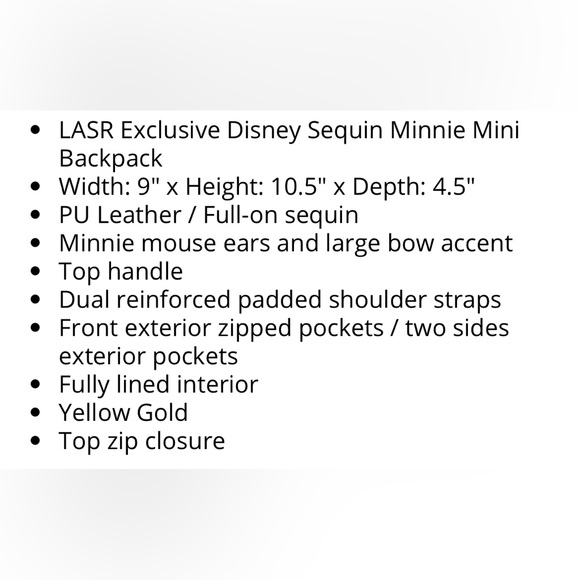 Loungefly X LASR Exclusive Disney Yellow Gold Sequin Minnie Mini Backpack - Picture 11 of 12